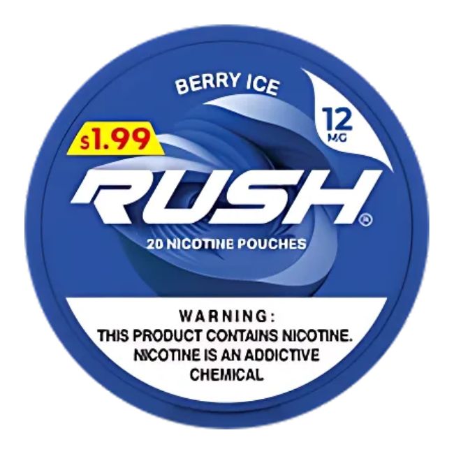 RUSH NICOTINE - 5 CANS / PACK (PRE- PRICED $1.99C) "20 POUCHES PER CAN"